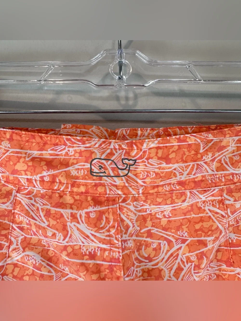 Vineyard Vines Boy’s Orange White Fish Print Tie Swim Beach Board Shorts Small